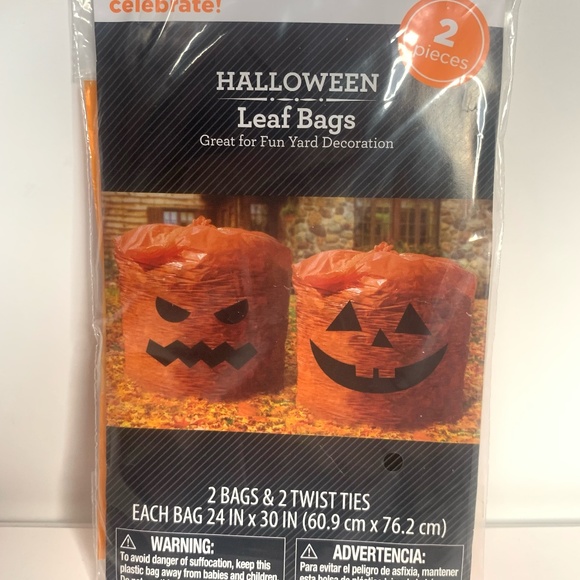 Way To Celebrate Halloween Pumpkin Themed Leaf Bags 24"x30" Fun Yard Decorations - Picture 1 of 3